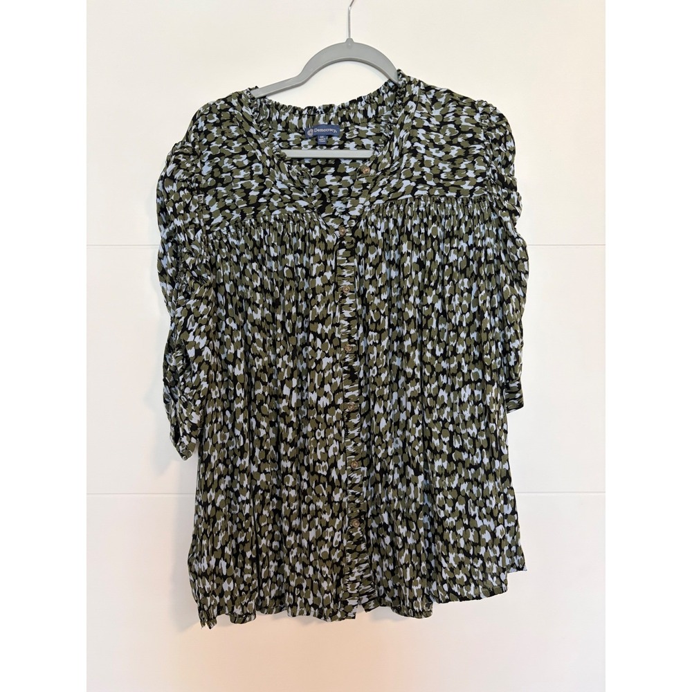 Democracy Plus Size 3X Abstract Animal Print Smocked Blouse Office Work Stretch